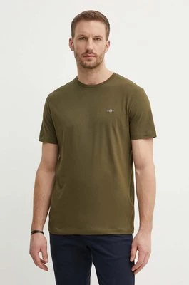 Gant t-shirt bawełniany męski kolor zielony gładki