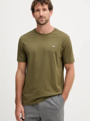 Gant t-shirt bawełniany męski kolor zielony gładki