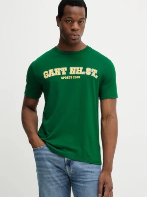 Gant t-shirt bawełniany męski kolor zielony z nadrukiem 2003345