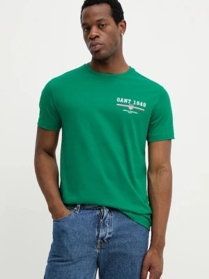 Gant t-shirt bawełniany męski kolor zielony z nadrukiem 2067044