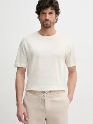 Gant t-shirt lniany męski kolor beżowy gładki 2003318