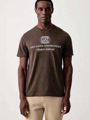 Gant T-shirt męski bawełniany brązowy