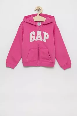 GAP Bluza dziecięca kolor różowy z kapturem z aplikacją Gap