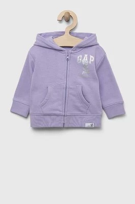 GAP bluza niemowlęca x Disney kolor fioletowy z kapturem z nadrukiem