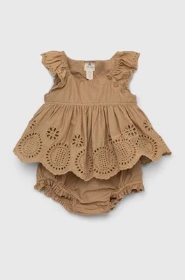 GAP sukienka bawełniana niemowlęca kolor brązowy