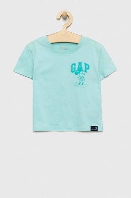 GAP t-shirt bawełniany dziecięcy x Disney kolor turkusowy