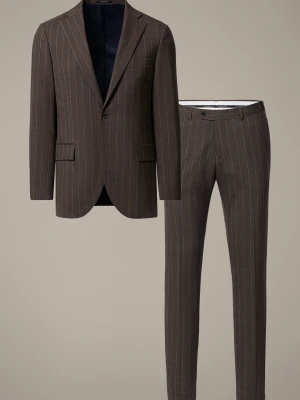 Garnitur Brązowy Wełniany z Elastycznym Pasem w Prążek Ceuta Lancerto