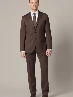Garnitur Brązowy Wełniany z Elastycznym Pasem w Prążek Linares Lancerto