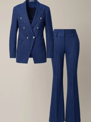 Garnitur Damski Granatowy z Wełną w Prążek z Dzwonami Lancerto