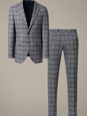 Garnitur Szary z Elastycznym Pasem w Kratę Almagro Lancerto