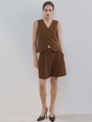 Garniturowa kamizelka w prążki karmelowy brąz - Kobieta - - MANGO