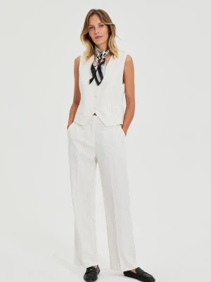 Garniturowe spodnie w paski białe Moodo