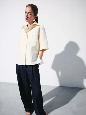 Garniturowe spodnie w prążki granatowy - Kobieta - - MANGO