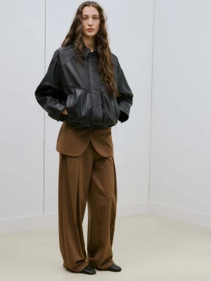 Garniturowe spodnie w prążki karmelowy brąz - Kobieta - - MANGO