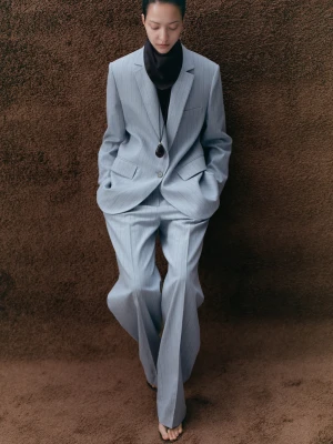 Garniturowe spodnie w prążki niebieski - Kobieta - - MANGO