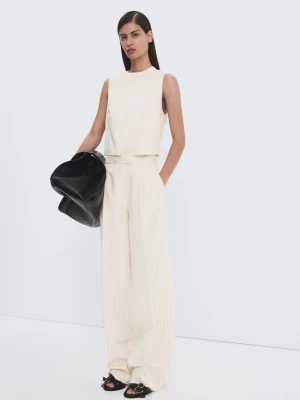 Garniturowe spodnie w prążki złamana biel - Kobieta - - MANGO