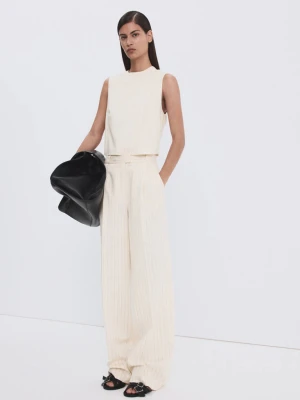 Garniturowe spodnie w prążki złamana biel - Kobieta - - MANGO
