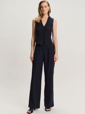 Garniturowe szerokie spodnie ciemny granat Greenpoint