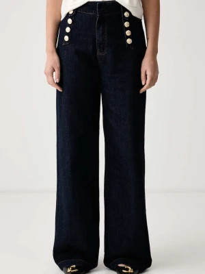 Gaudi jeansy wide leg damskie granatowy