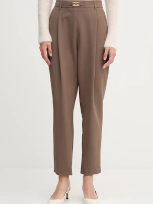 Gaudi spodnie damskie kolor brązowy fason cygaretki high waist 521FD25011