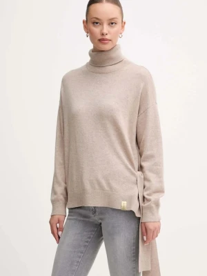 Gaudi sweter z dodatkiem wełny damski kolor beżowy z golfem 521FD53002