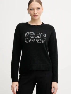 Gaudi sweter z dodatkiem wełny damski kolor czarny 521BD53009