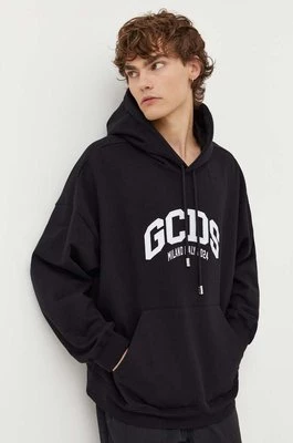 GCDS bluza bawełniana męska kolor czarny z kapturem z aplikacją