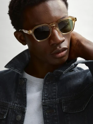 Geometryczne Okulary Przeciwsłoneczne - Musztardowy - - Massimo Dutti - Mężczyzna