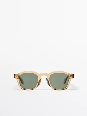 Geometryczne Okulary Przeciwsłoneczne - Musztardowy - - Massimo Dutti - Mężczyzna