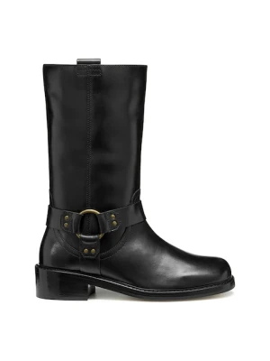 Geox botki skórzane D NALVIA damskie kolor czarny na płaskim obcasie D565QC 000FF C9999