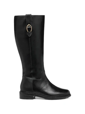 Geox kozaki skórzane D WALK PLEASURE damskie kolor czarny na płaskim obcasie D46TGD 00043 C9999