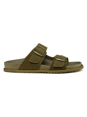 Geox Skórzane klapki "Sandybett" w kolorze khaki rozmiar: 38