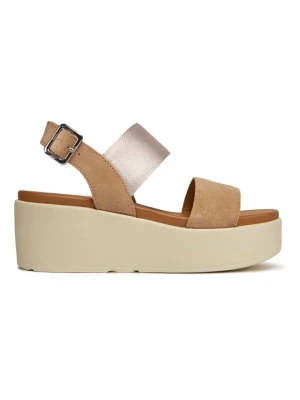 Geox Skórzane sandały "Xand" w kolorze beżowym na obcasie rozmiar: 40