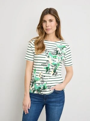 GERRY WEBER Damski Bawełniany T-shirt w paski 64cm krótkie Okrągły, Multicolor W paski