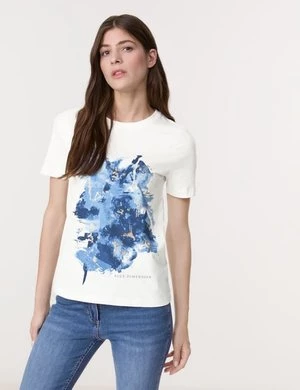 GERRY WEBER Damski Bawełniany T-shirt z nadrukiem z przodu 64cm Półrękawek Okrągły Biały Jednokolorowy