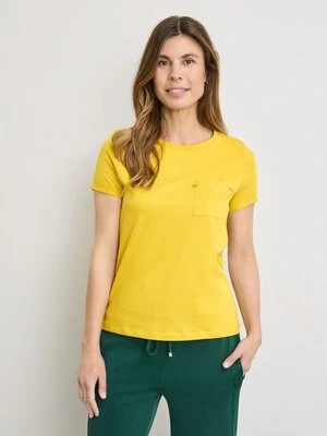 Zdjęcie produktu GERRY WEBER Damski Bawełniany T-shirt z ozdobnymi kamykami 64cm krótkie Okrągły, Żółty Jednokolorowy