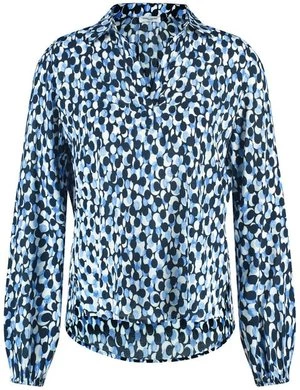 GERRY WEBER Damski Bluzka z długim rękawem z detalem w postaci plisy 66cm długie w serek Niebieski W kropki