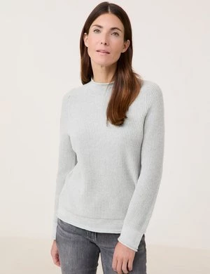 GERRY WEBER Damski Ekologiczny dzianinowy sweter z rozcięciem z boku 62cm długie półgolf Szary Jednokolorowy