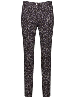 GERRY WEBER Damski Elastyczne spodnie SAN꞉YA SLIM FIT Czarny Wzorzysty