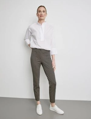 GERRY WEBER Damski Eleganckie materiałowe spodnie Slim Fit z pionowymi zaszewkami Brązowy Wzorzysty