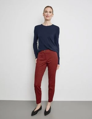 GERRY WEBER Damski Eleganckie materiałowe spodnie Slim Fit z pionowymi zaszewkami Czerwony Wzorzysty