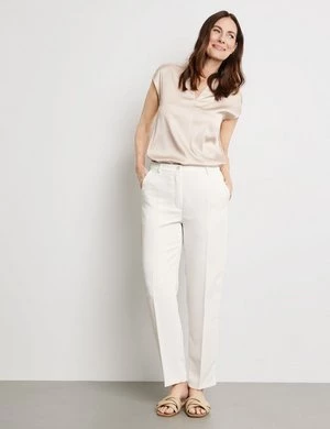 GERRY WEBER Damski Eleganckie spodnie w kant Biały Jednokolorowy