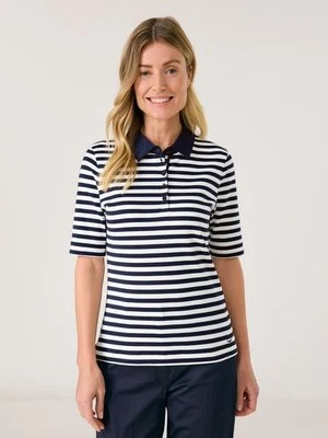 Zdjęcie produktu GERRY WEBER Damski Koszulka polo w prążki z czystej bawełny 64cm Półrękawek kołnierzyk polo, Niebieski W paski