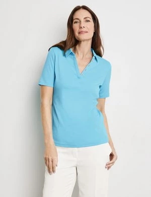 GERRY WEBER Damski Koszulka polo z bawełny 64cm krótkie kołnierzyk polo Niebieski Jednokolorowy