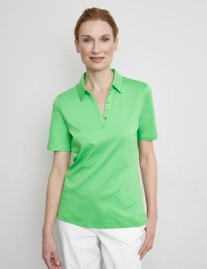 GERRY WEBER Damski Koszulka polo z bawełny 64cm krótkie kołnierzyk polo Zielony Jednokolorowy