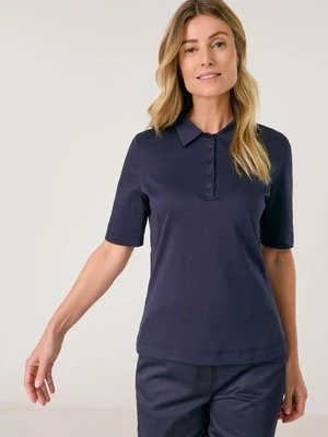 GERRY WEBER Damski Koszulka polo z czystej bawełny 64cm Półrękawek kołnierzyk polo, Niebieski Jednokolorowy