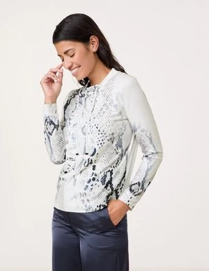 GERRY WEBER Damski Koszulka z długim rękawem i lureksowymi detalami 62cm długie Okrągły, Biały Jednokolorowy