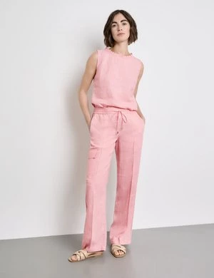 GERRY WEBER Damski Lniane spodnie MIR꞉JA WIDE LEG Różowy Jednokolorowy