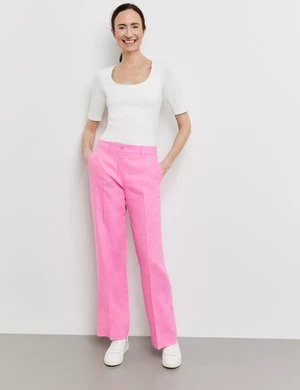 GERRY WEBER Damski Lniane spodnie MIR꞉JA WIDE LEG z elastycznym pasem Różowy Jednokolorowy