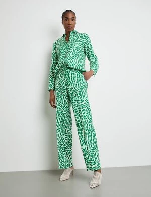 GERRY WEBER Damski Lniane spodnie we wzory z kantami Zielony Wzorzysty